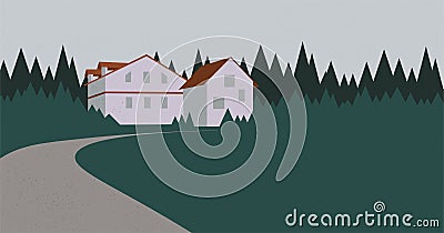 Minimalistic desktop background. Mansions in the forest. Illustration Stock Photo